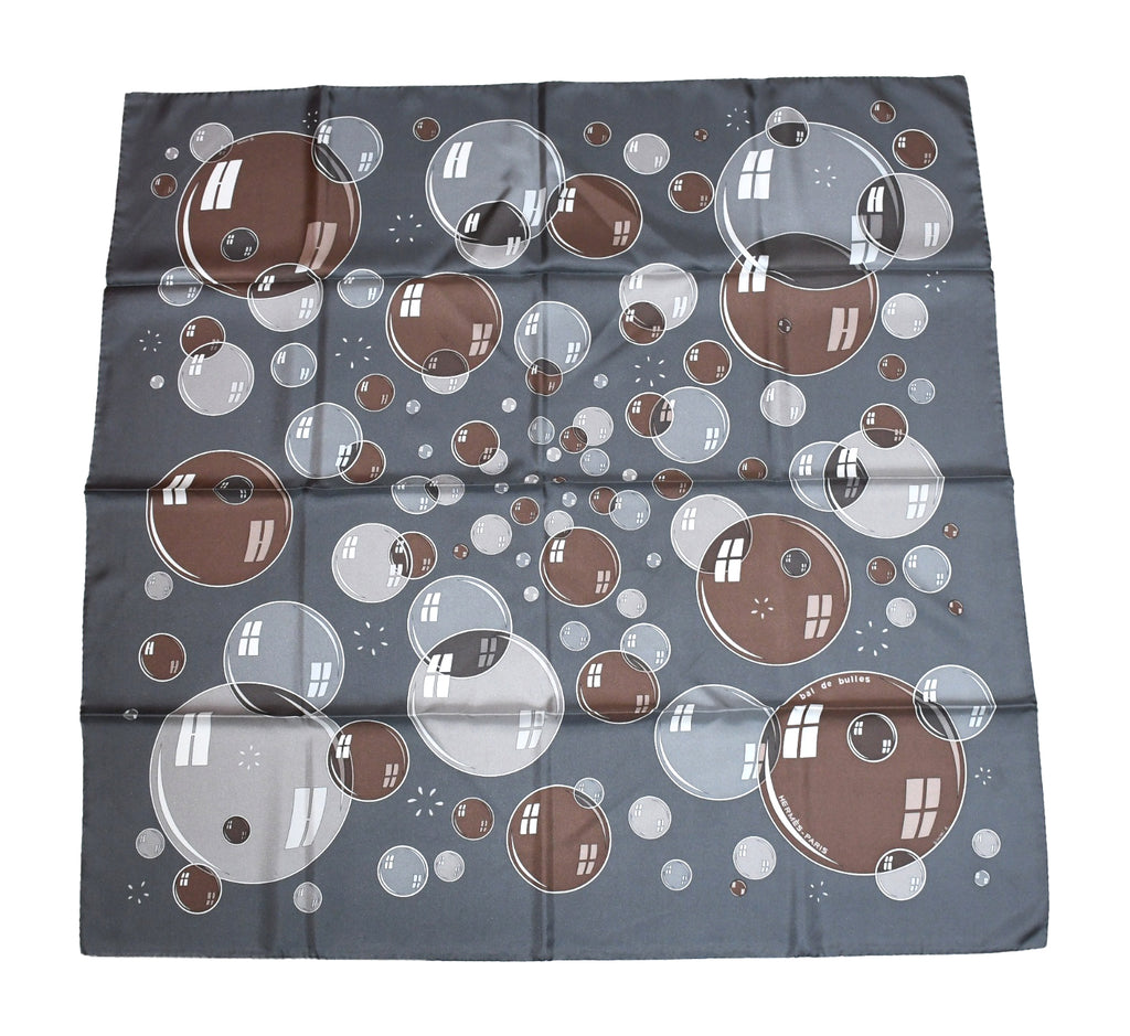 Hermes Scarf Bal De Bulles 90 cm silk gray brown Carre soap bubble ball 35"