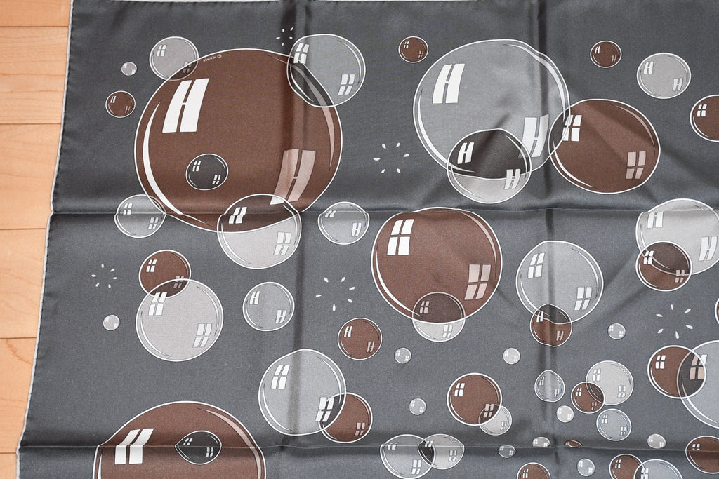 Hermes Scarf Bal De Bulles 90 cm silk gray brown Carre soap bubble ball 35"