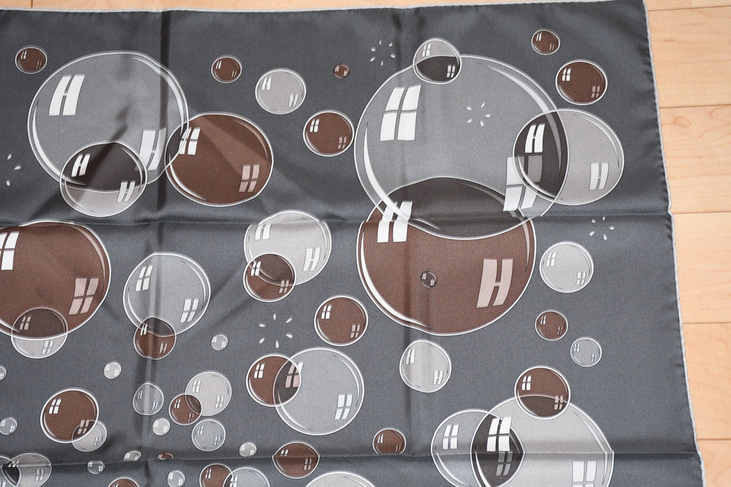 Hermes Scarf Bal De Bulles 90 cm silk gray brown Carre soap bubble ball 35"