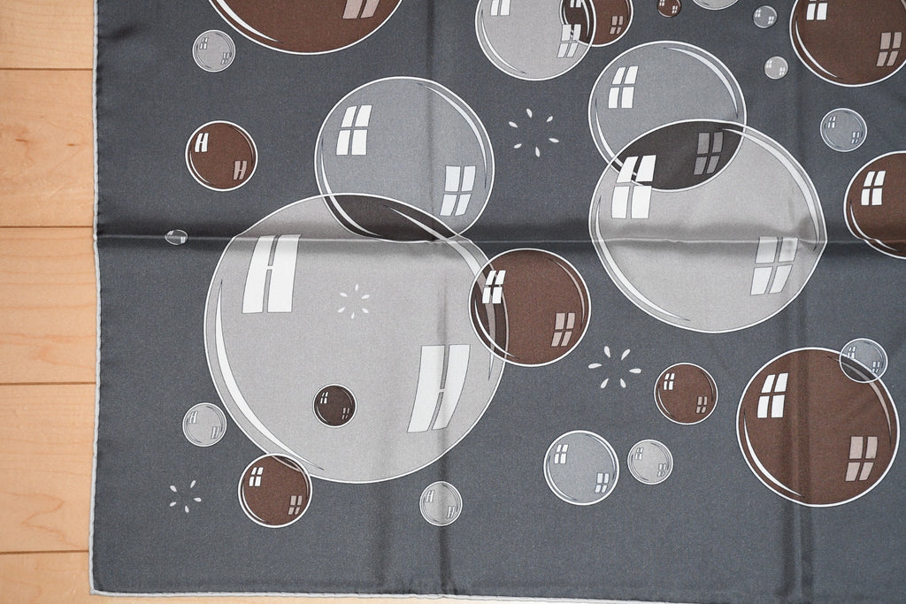 Hermes Scarf Bal De Bulles 90 cm silk gray brown Carre soap bubble ball 35"