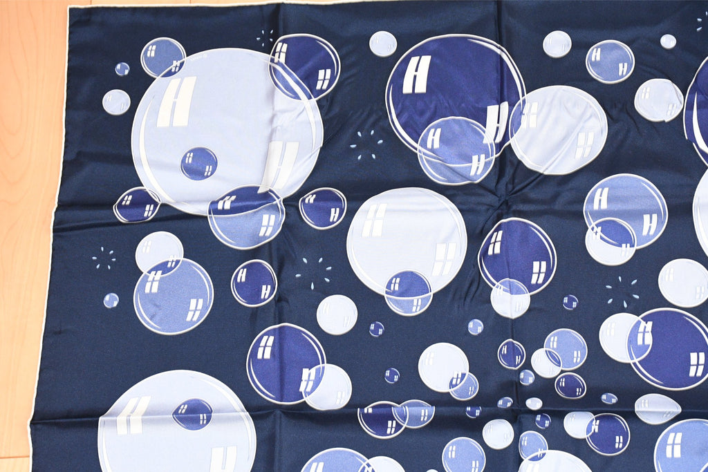 Hermes Scarf Bal De Bulles 90 cm silk navy blue Carre soap bubble ball A279