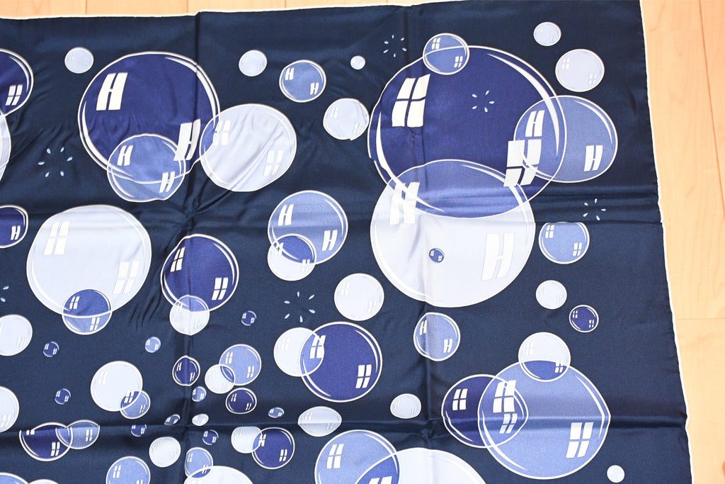Hermes Scarf Bal De Bulles 90 cm silk navy blue Carre soap bubble ball A279
