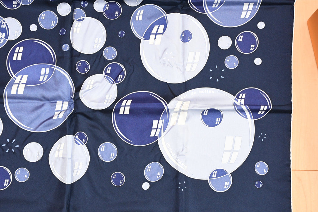 Hermes Scarf Bal De Bulles 90 cm silk navy blue Carre soap bubble ball A279