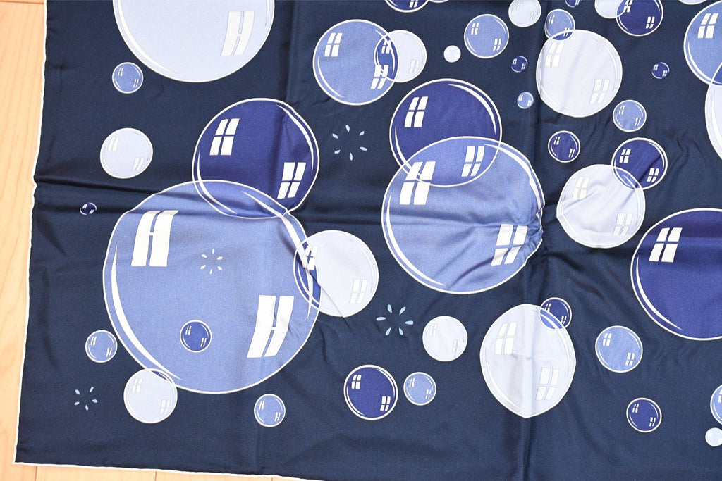 Hermes Scarf Bal De Bulles 90 cm silk navy blue Carre soap bubble ball A279