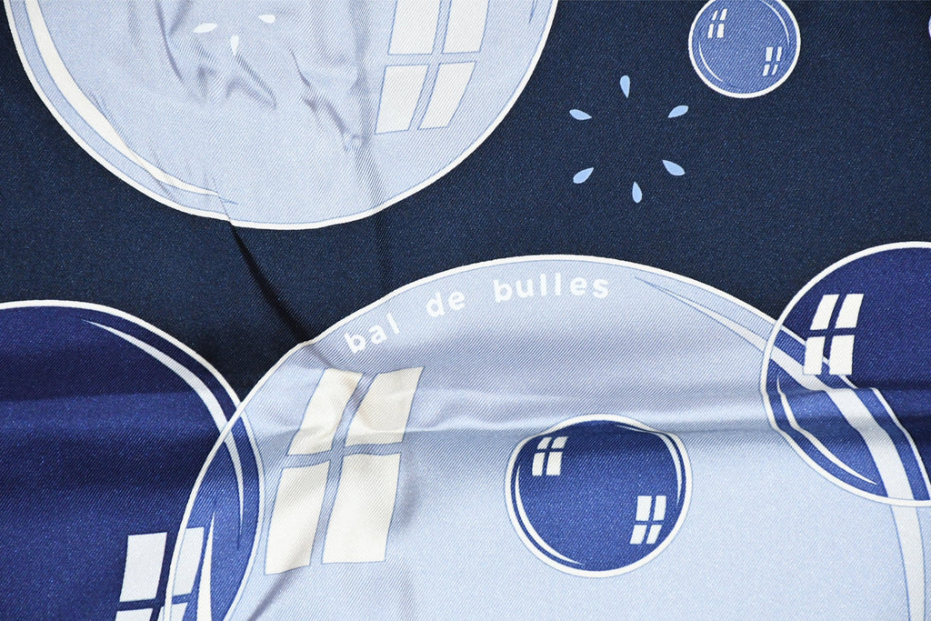Hermes Scarf Bal De Bulles 90 cm silk navy blue Carre soap bubble ball A279
