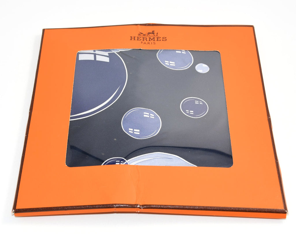 Hermes Scarf Bal De Bulles 90 cm silk navy blue Carre soap bubble ball A279