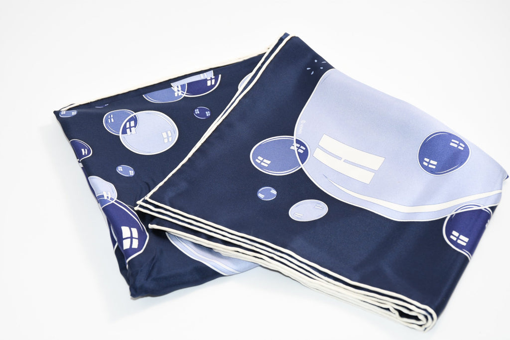 Hermes Scarf Bal De Bulles 90 cm silk navy blue Carre soap bubble ball A279