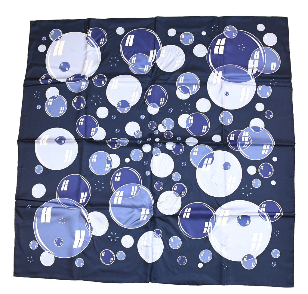 Hermes Scarf Bal De Bulles 90 cm silk navy blue Carre soap bubble ball A279