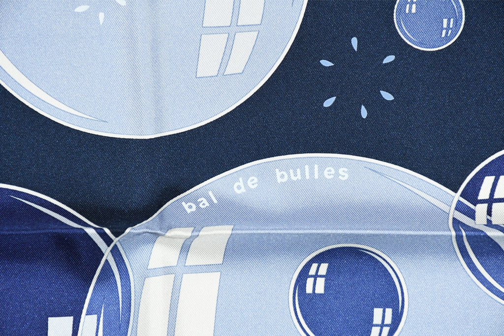Hermes Scarf Bal De Bulles 90 cm silk navy blue Carre soap bubble ball 35"