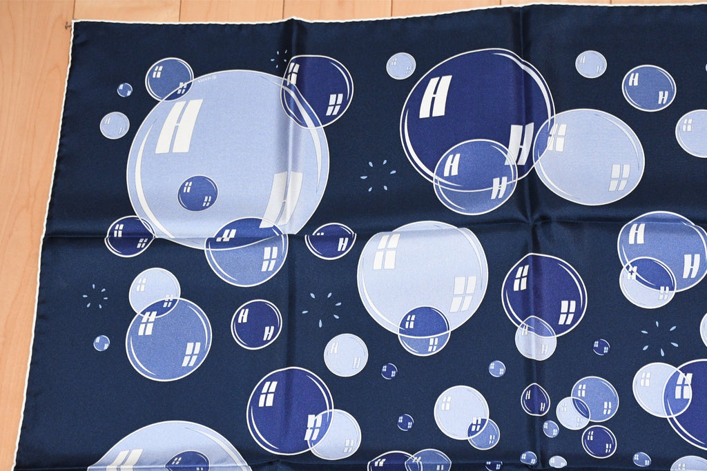 Hermes Scarf Bal De Bulles 90 cm silk navy blue Carre soap bubble ball 35"