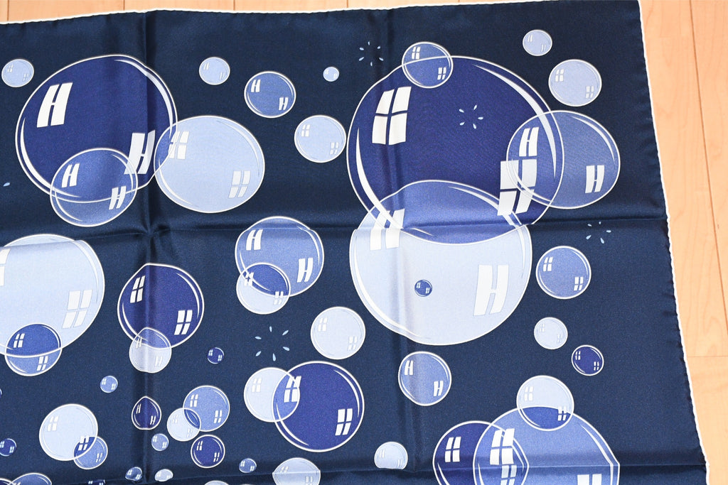 Hermes Scarf Bal De Bulles 90 cm silk navy blue Carre soap bubble ball 35"