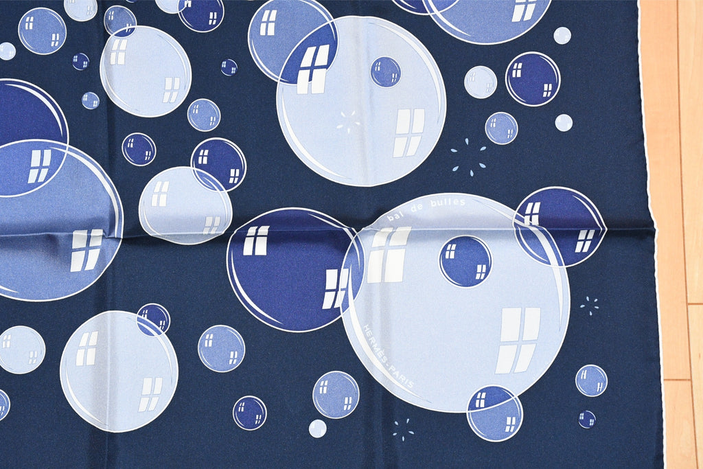 Hermes Scarf Bal De Bulles 90 cm silk navy blue Carre soap bubble ball 35"