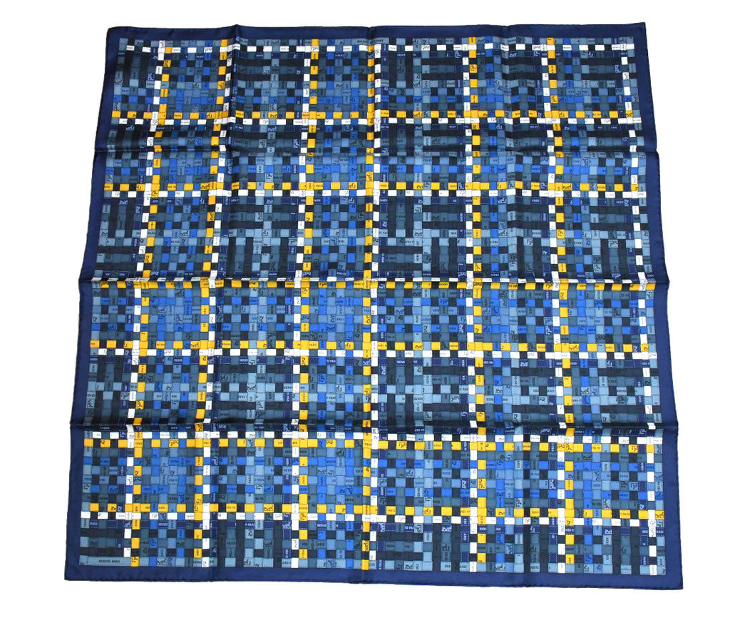 Hermes Scarf Bolduc au Carre 90 cm Silk navy dark blue ribbon 35"