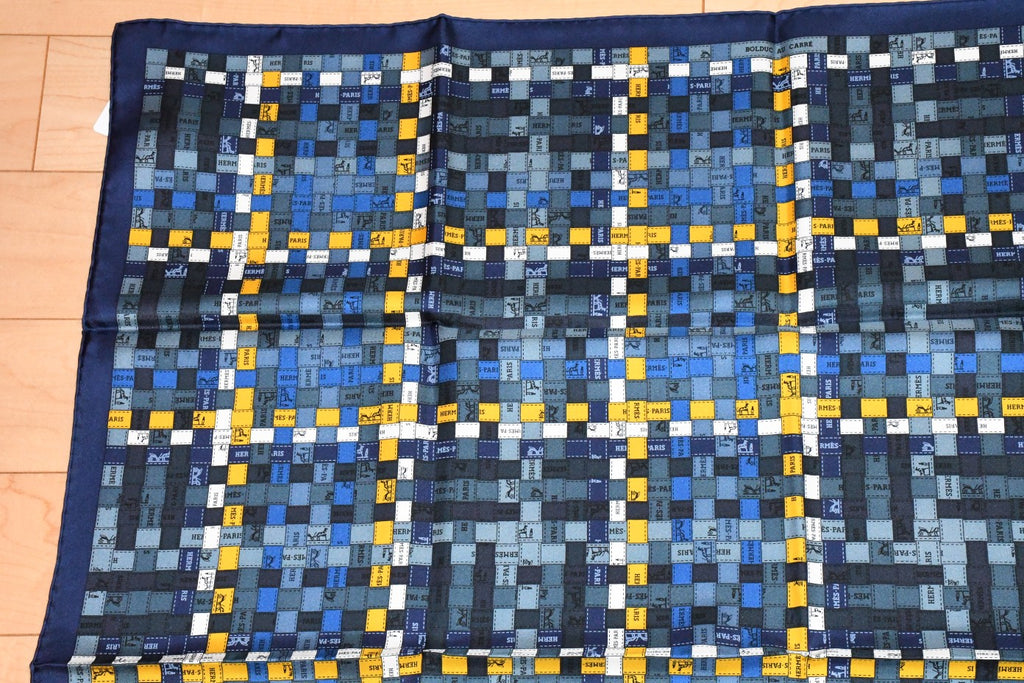 Hermes Scarf Bolduc au Carre 90 cm Silk navy dark blue ribbon 35"