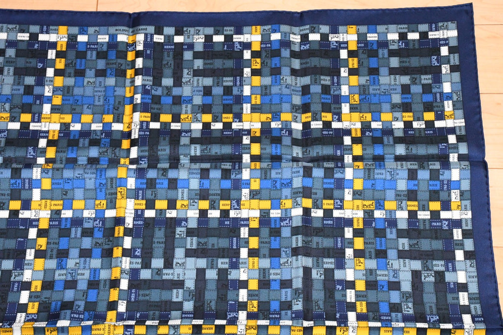 Hermes Scarf Bolduc au Carre 90 cm Silk navy dark blue ribbon 35"