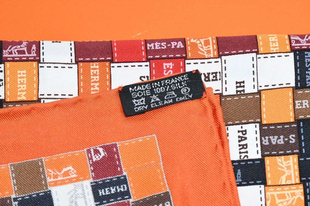 Hermes Scarf Bolduc au Carre 90 cm Silk orange brown ribbon 35"