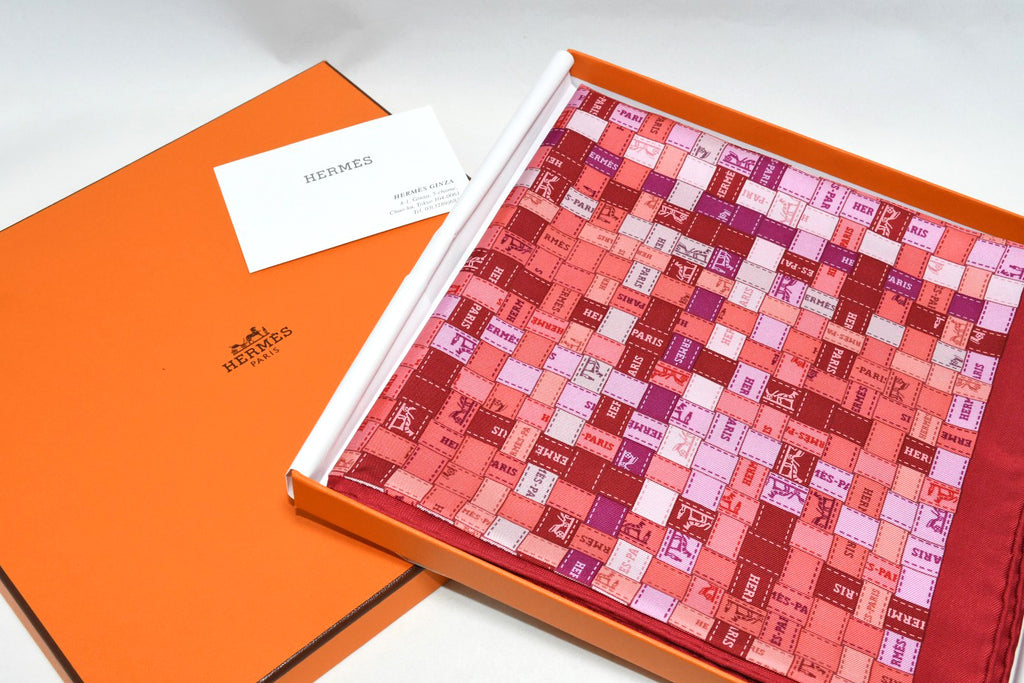 Hermes Scarf Bolduc au Carre 90 cm Silk pink light brown ribbon 35"