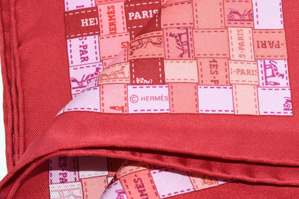Hermes Scarf Bolduc au Carre 90 cm Silk pink light brown ribbon 35"