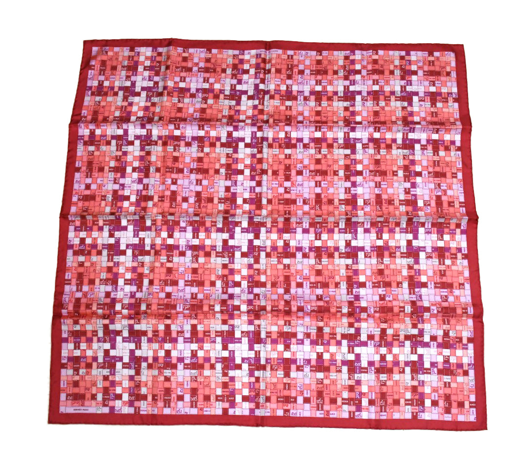 Hermes Scarf Bolduc au Carre 90 cm Silk pink light brown ribbon 35"