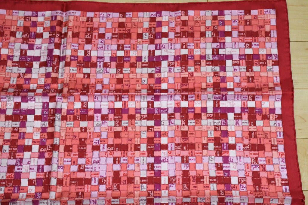 Hermes Scarf Bolduc au Carre 90 cm Silk pink light brown ribbon 35"