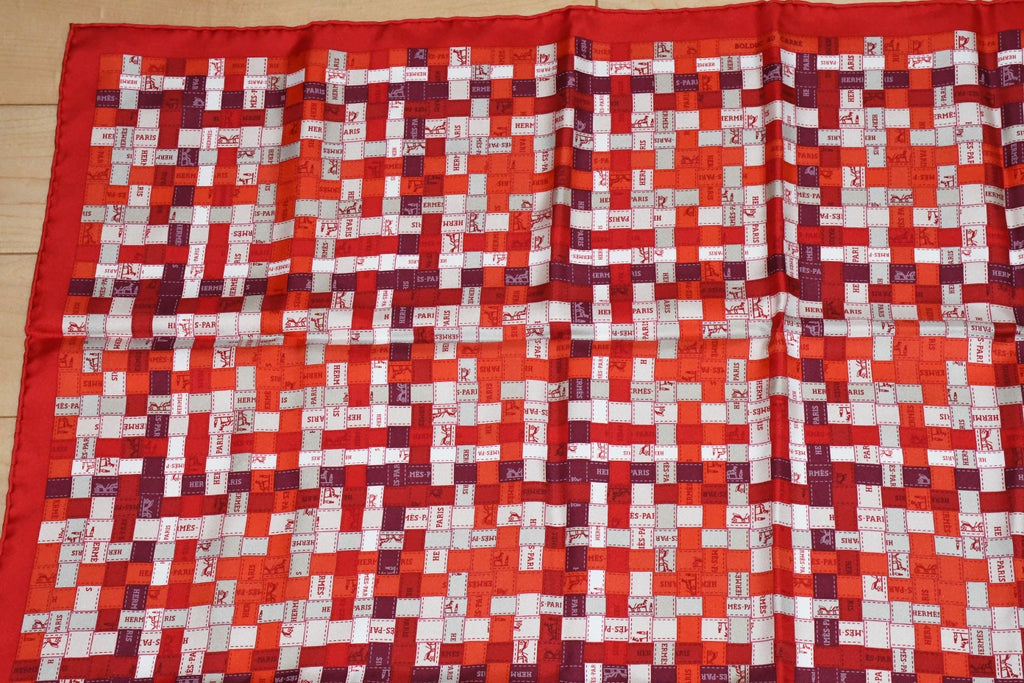 Hermes Scarf Bolduc au Carre 90 cm Silk red ribbon 35"