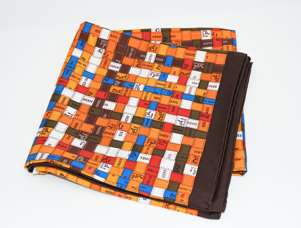 Hermes Scarf Bolduc au Carre 90 cm silk brown orange ribbon 35"