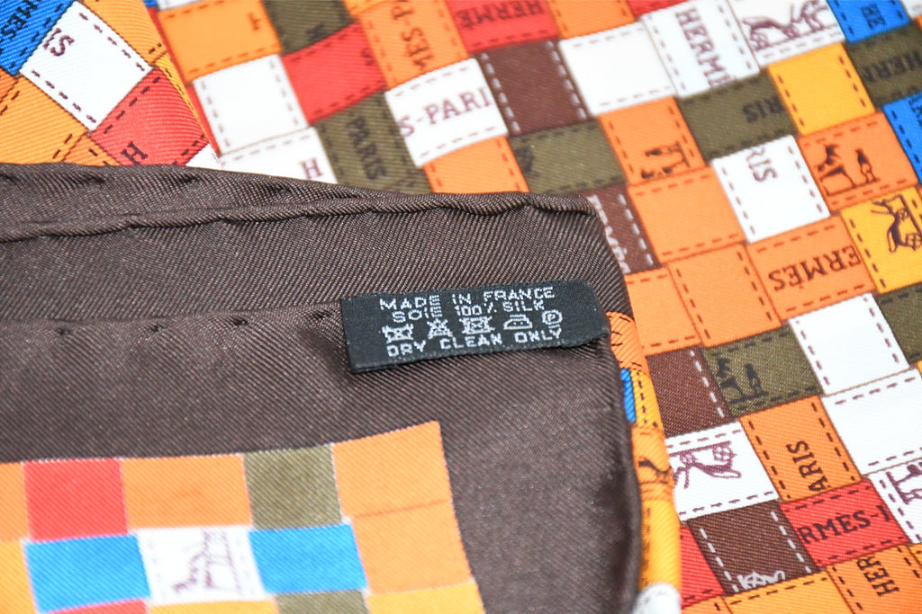 Hermes Scarf Bolduc au Carre 90 cm silk brown orange ribbon 35"