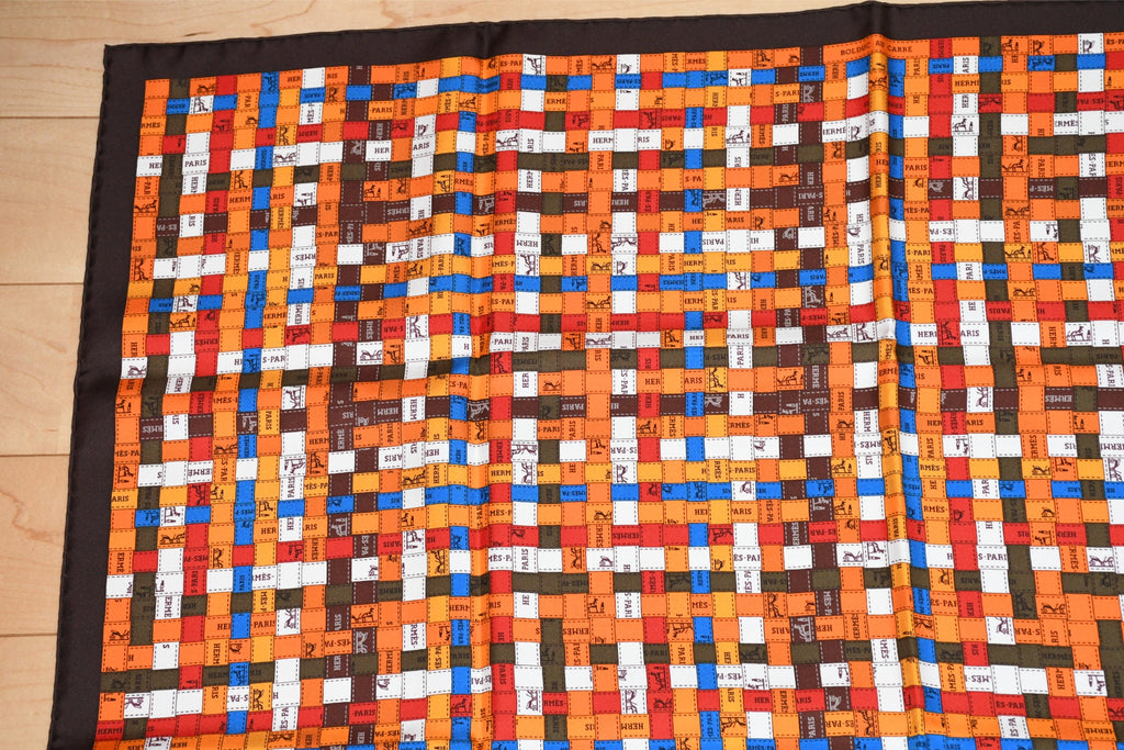 Hermes Scarf Bolduc au Carre 90 cm silk brown orange ribbon 35"