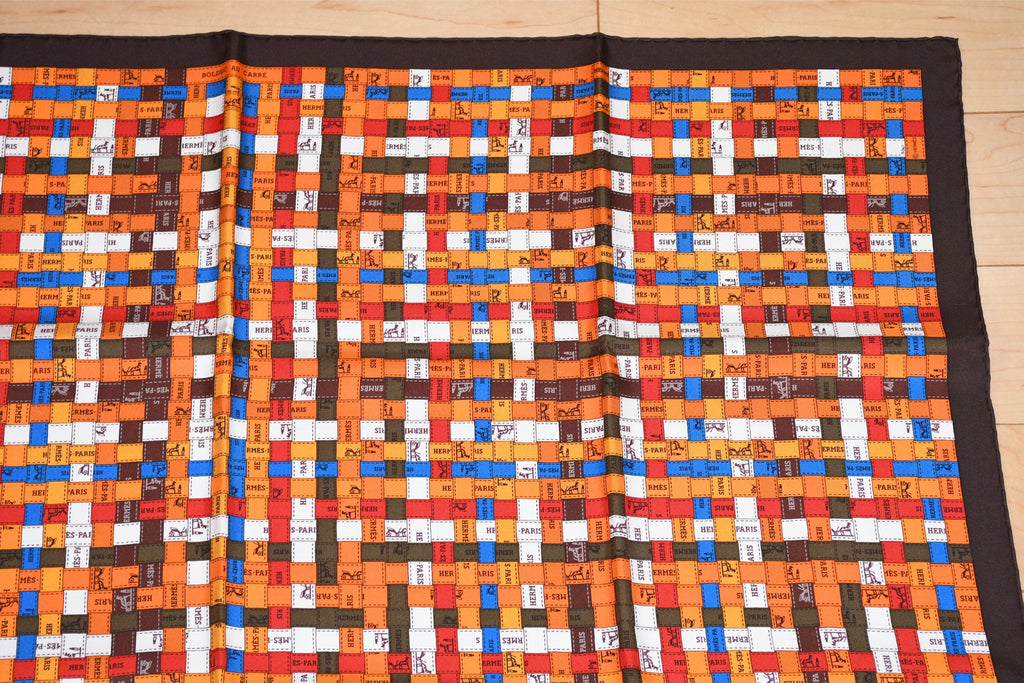 Hermes Scarf Bolduc au Carre 90 cm silk brown orange ribbon 35"