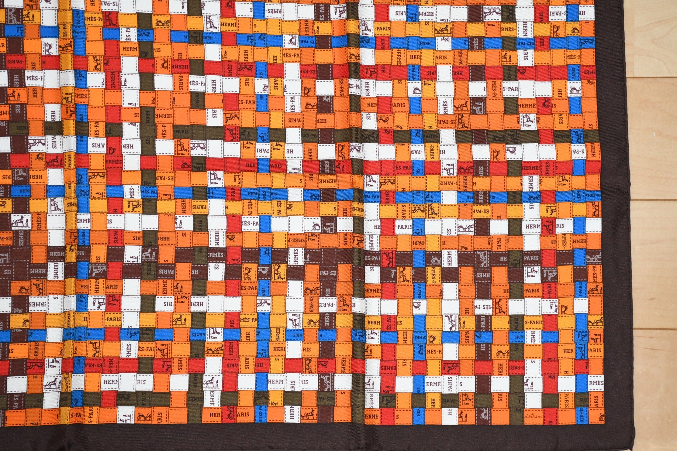 Hermes Scarf Bolduc au Carre 90 cm silk brown orange ribbon 35