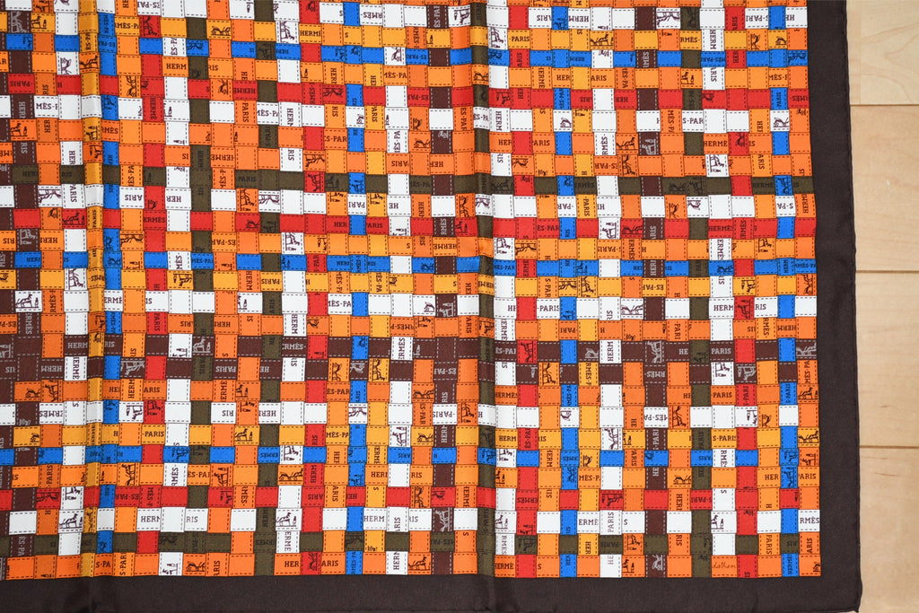 Hermes Scarf Bolduc au Carre 90 cm silk brown orange ribbon 35"