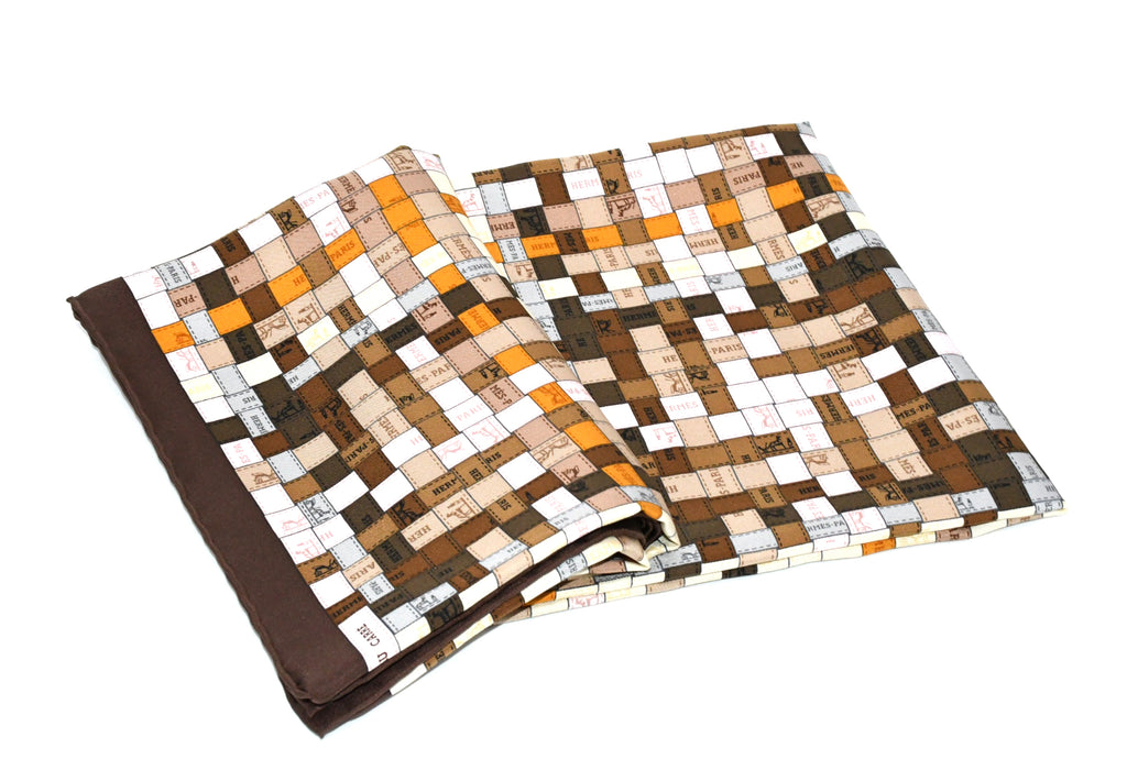 Hermes Scarf Bolduc au Carre 90 cm silk brown ribbon 35"