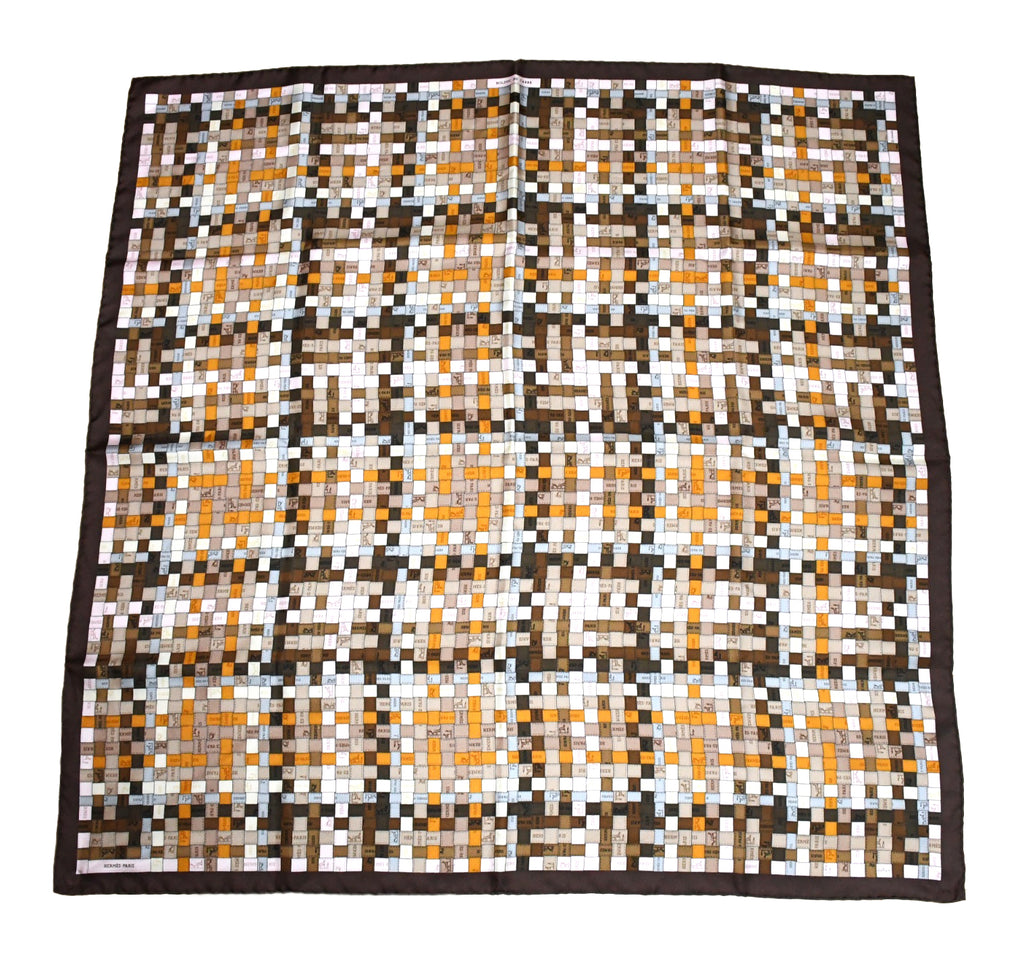 Hermes Scarf Bolduc au Carre 90 cm silk brown ribbon 35"