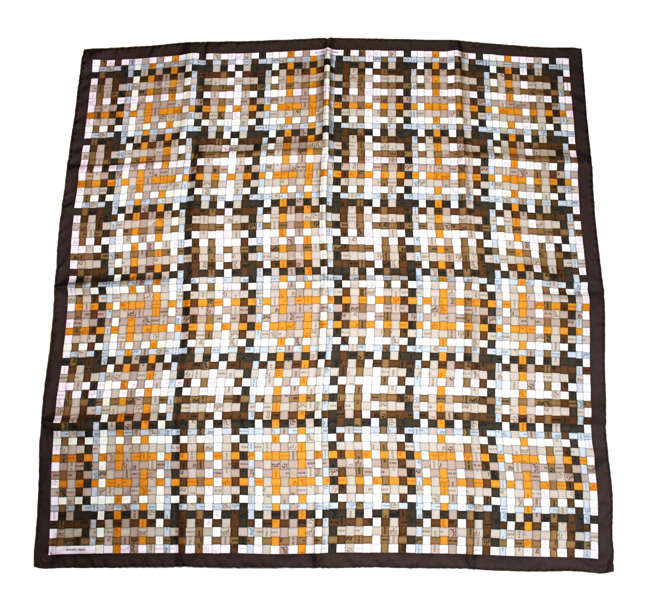 Hermes Scarf Bolduc au Carre 90 cm silk brown ribbon 35"