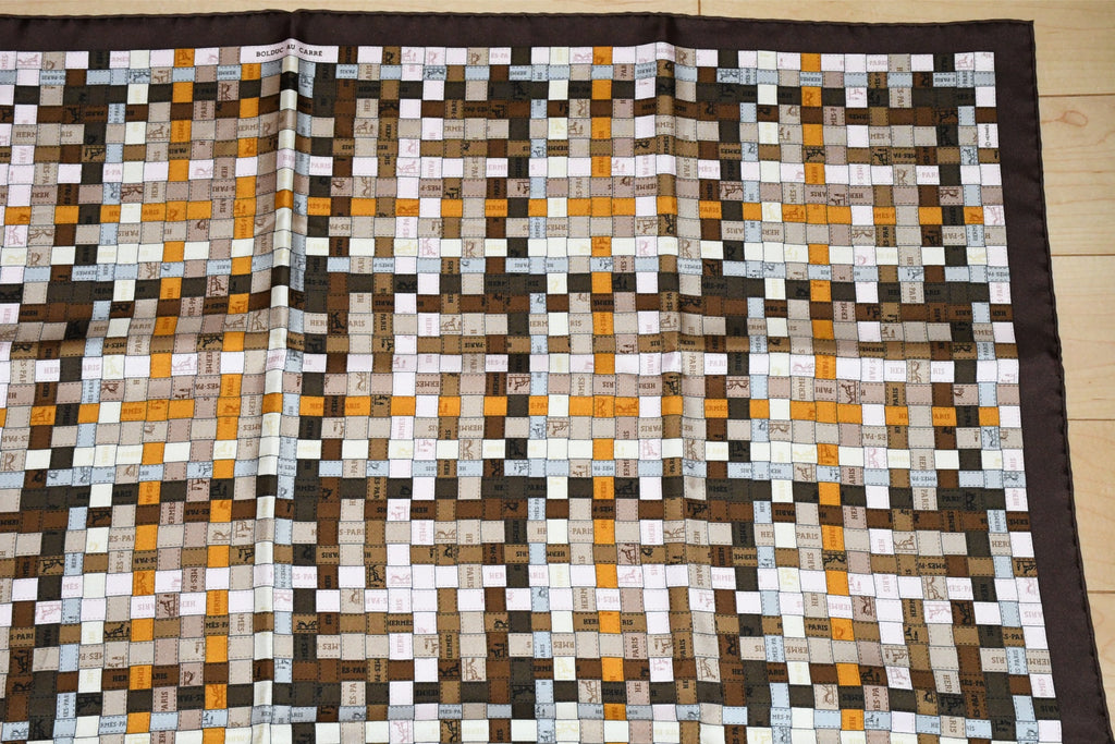 Hermes Scarf Bolduc au Carre 90 cm silk brown ribbon 35"