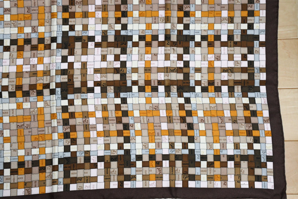 Hermes Scarf Bolduc au Carre 90 cm silk brown ribbon 35"