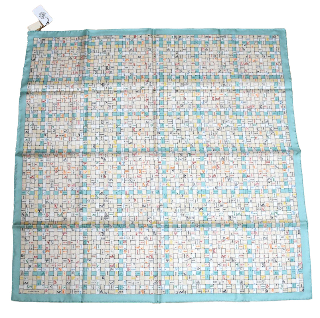 Hermes Scarf Bolduc au Carre 90 cm silk light green ribbon 35"
