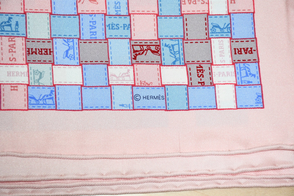 Hermes Scarf Bolduc au Carre 90 cm silk light pink ribbon 35"