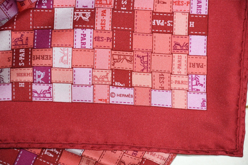 Hermes Scarf Bolduc au Carre 90 cm silk pink red ribbon 35"