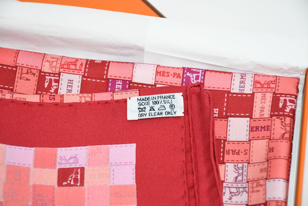 Hermes Scarf Bolduc au Carre 90 cm silk pink red ribbon 35"