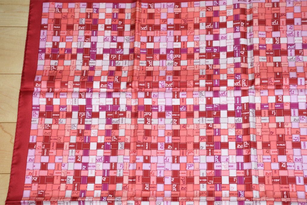 Hermes Scarf Bolduc au Carre 90 cm silk pink red ribbon 35"