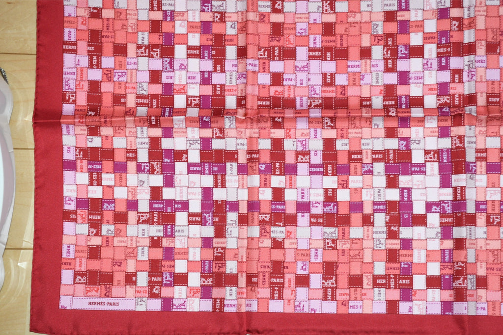 Hermes Scarf Bolduc au Carre 90 cm silk pink red ribbon 35"