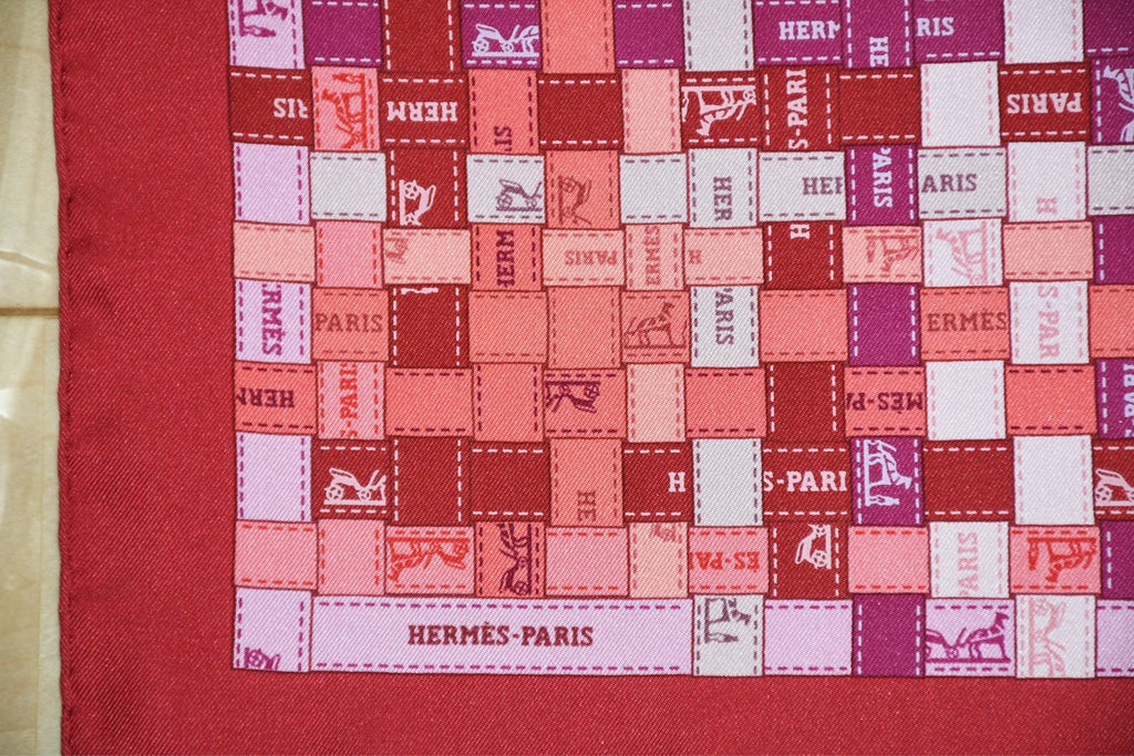 Hermes Scarf Bolduc au Carre 90 cm silk pink red ribbon 35"