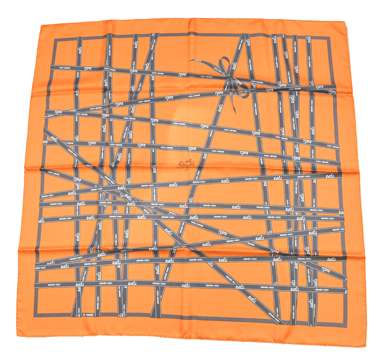 Hermes Scarf Bolduc by Jean Louis Dumas Silk 90 cm ribbon orange Carre 35" E2760