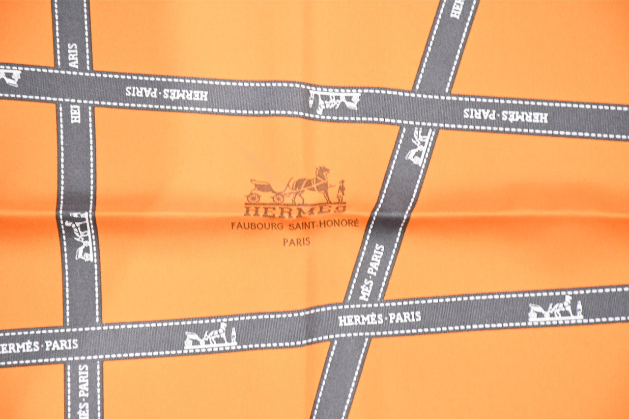 Hermes Scarf Bolduc by Jean Louis Dumas Silk 90 cm ribbon orange Carre 35" E2760