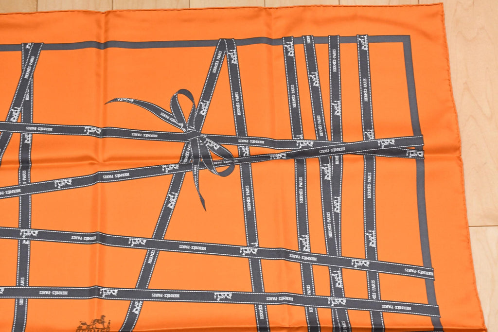 Hermes Scarf Bolduc by Jean Louis Dumas Silk 90 cm ribbon orange Carre 35" New w/ Tag