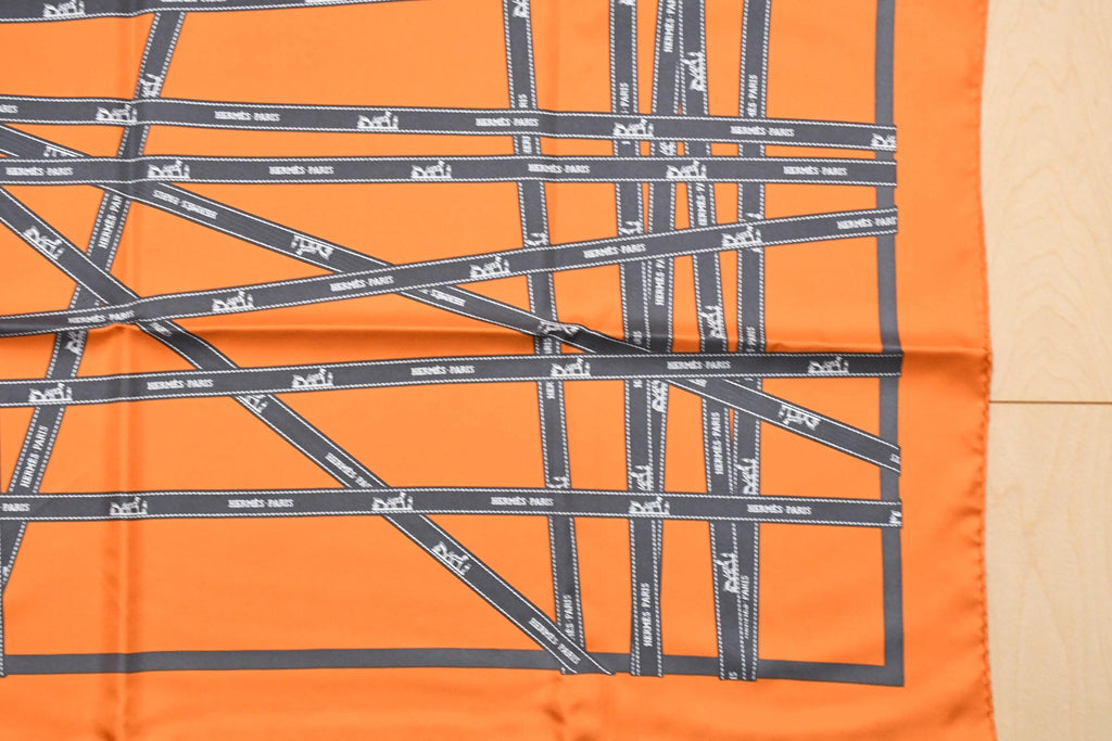 Hermes Scarf Bolduc by Jean Louis Dumas Silk 90 cm ribbon orange Carre 35" New w/ Tag
