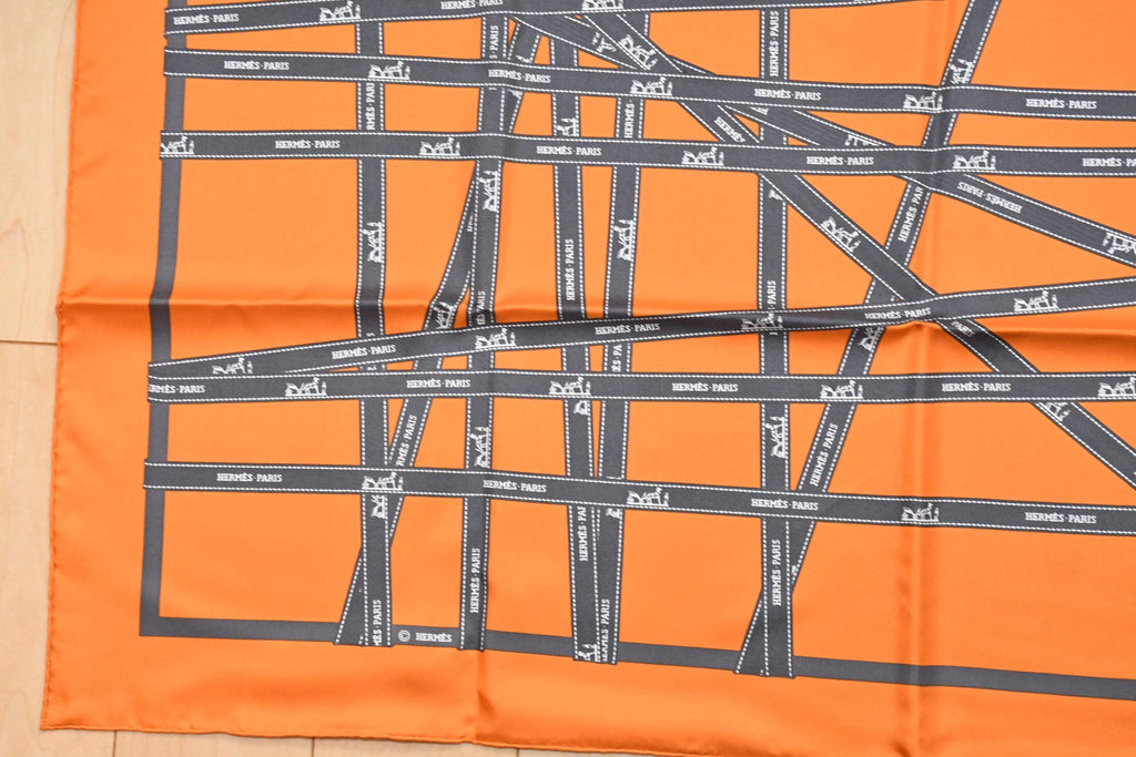 Hermes Scarf Bolduc by Jean Louis Dumas Silk 90 cm ribbon orange Carre 35" New w/ Tag