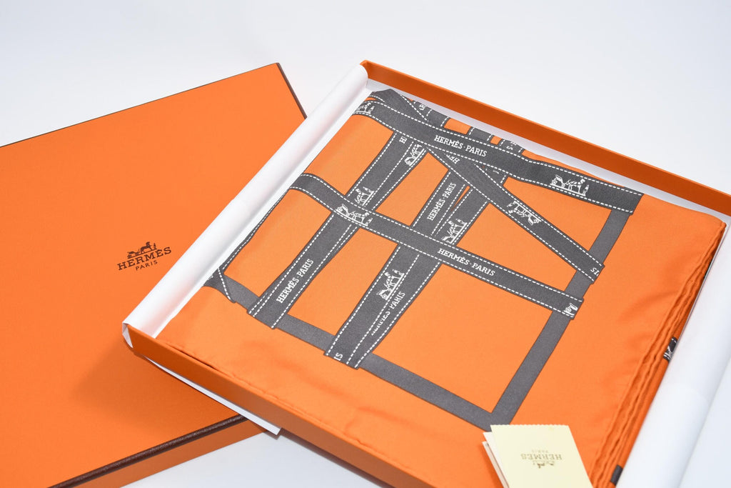 Hermes Scarf Bolduc by Jean Louis Dumas Silk 90 cm ribbon orange Carre 35" New w/ Tag