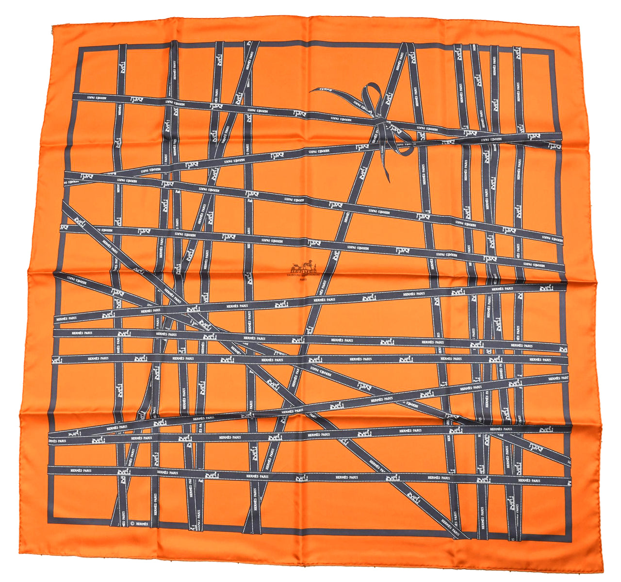 Hermes Scarf Bolduc by Jean Louis Dumas Silk 90 cm ribbon orange Carre 35" New w/ Tag